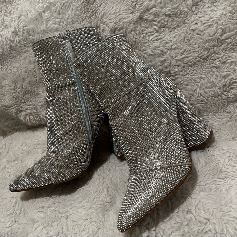 Steve Madden Rhinestone Silver Ankle Boots